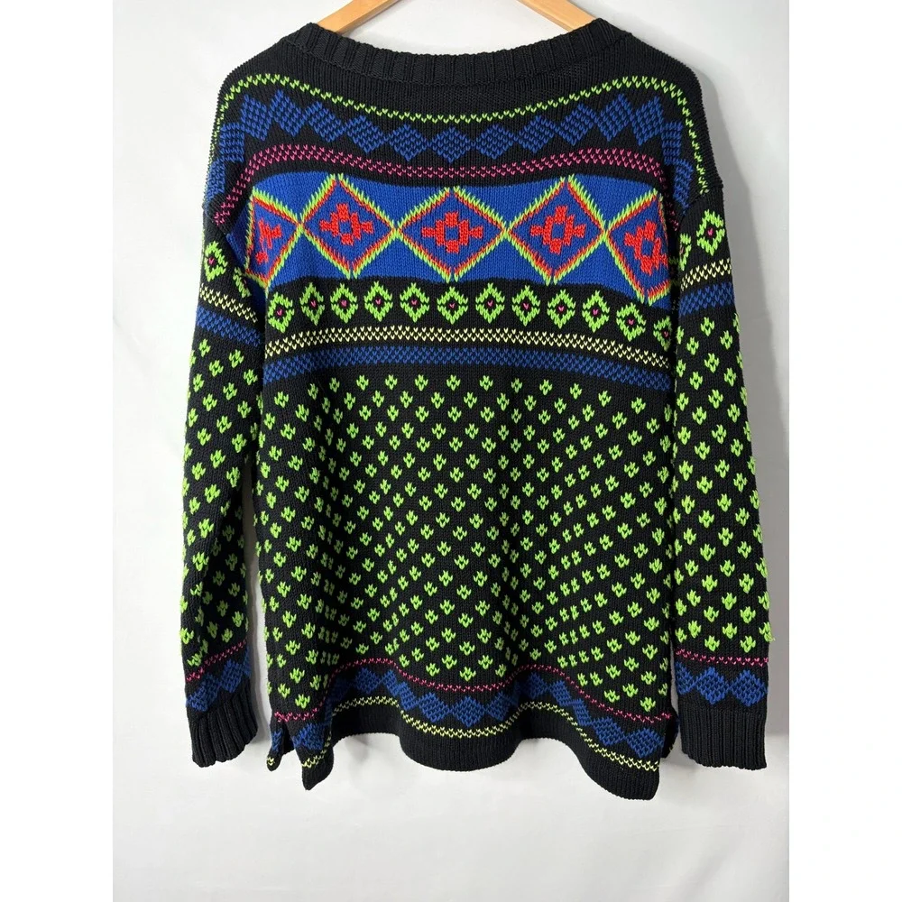 VTG Lauren Ralph Lauren Neon Fair Isle Geometric Sweater Sz M Chunky Fisherman